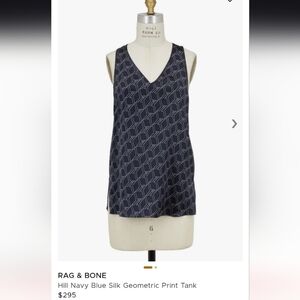 Rag & Bone Hill Navy Blue 100% Silk Geometric Print Tank Size M